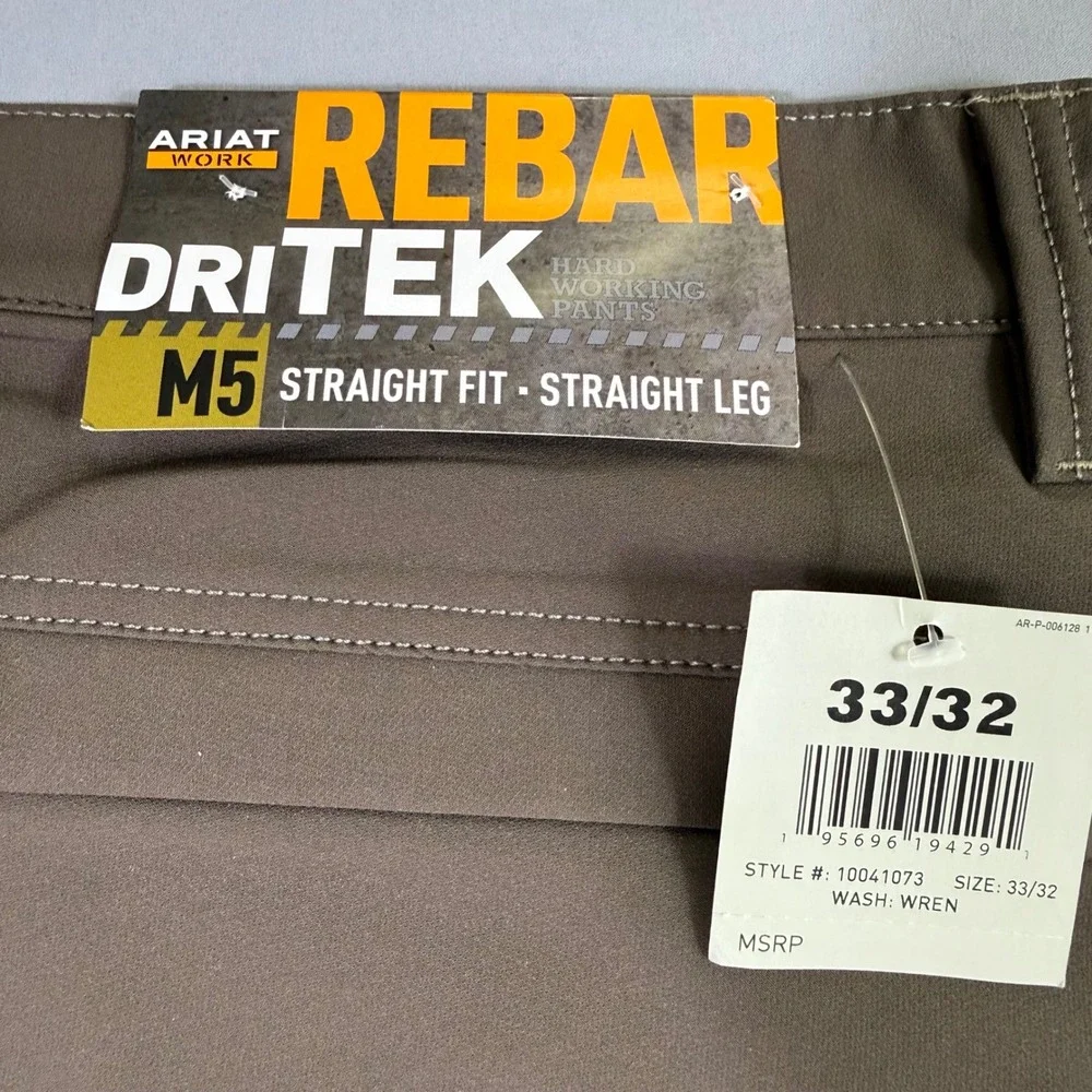 Ariat Rebar M5 Dritek Work Pants Mens 33/32 Brown Straight Leg DuraStretch NWT